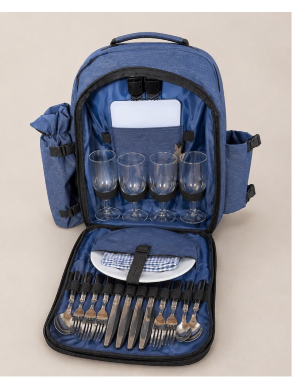 Savvy Comfort Blue Picnic Backpack with Tan Accents - Summer